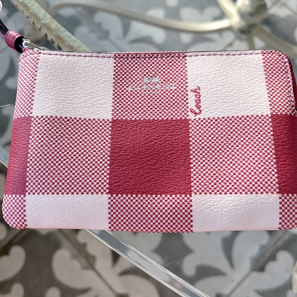 Coach plaid corner zip wristlet